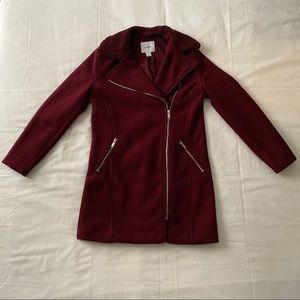 Long maroon moto jacket